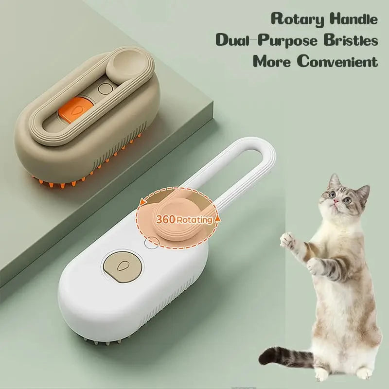 3-in-1 Electric Pet Grooming Brush with One-Click Spray, 84 Soft Massage Bristles & 360° Rotating Handle