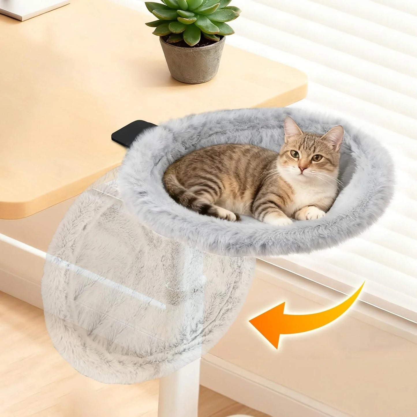40LB Foldable Cat Desk Hammock Bed – Plush Sunken Clamp-On Perch for Cozy Workday Companionship