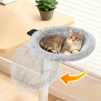 40LB Foldable Cat Desk Hammock Bed – Plush Sunken Clamp-On Perch for Cozy Workday Companionship