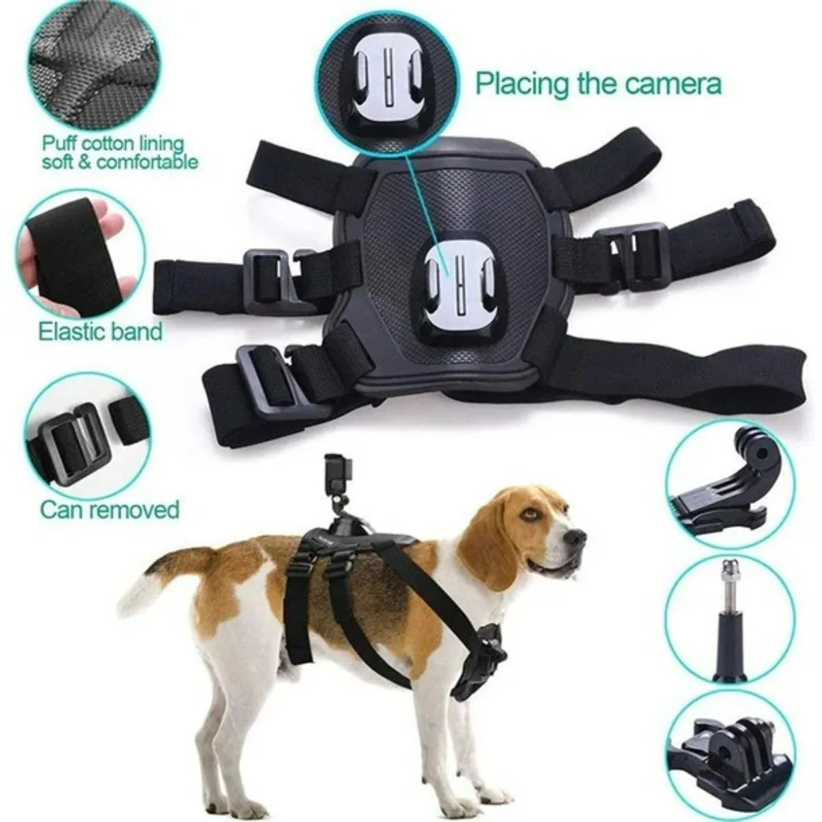 Adjustable Soft Chest Harness Mount for GoPro 12/11/10/9, DJI OSMO, and Insta360 - Suitable for Pets 7-45Kg