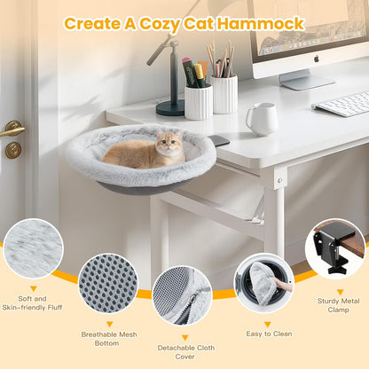 40LB Foldable Cat Desk Hammock Bed – Plush Sunken Clamp-On Perch for Cozy Workday Companionship