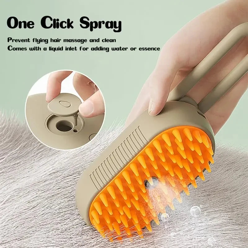 3-in-1 Electric Pet Grooming Brush with One-Click Spray, 84 Soft Massage Bristles & 360° Rotating Handle