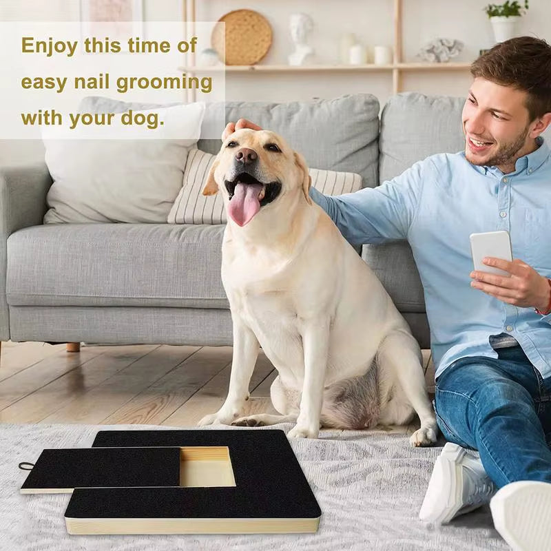 Dog Nail Scratch Board with Pull-Out Treat Box - Stress-Free Wooden Nail Trimmer for Natural At-Home Grooming